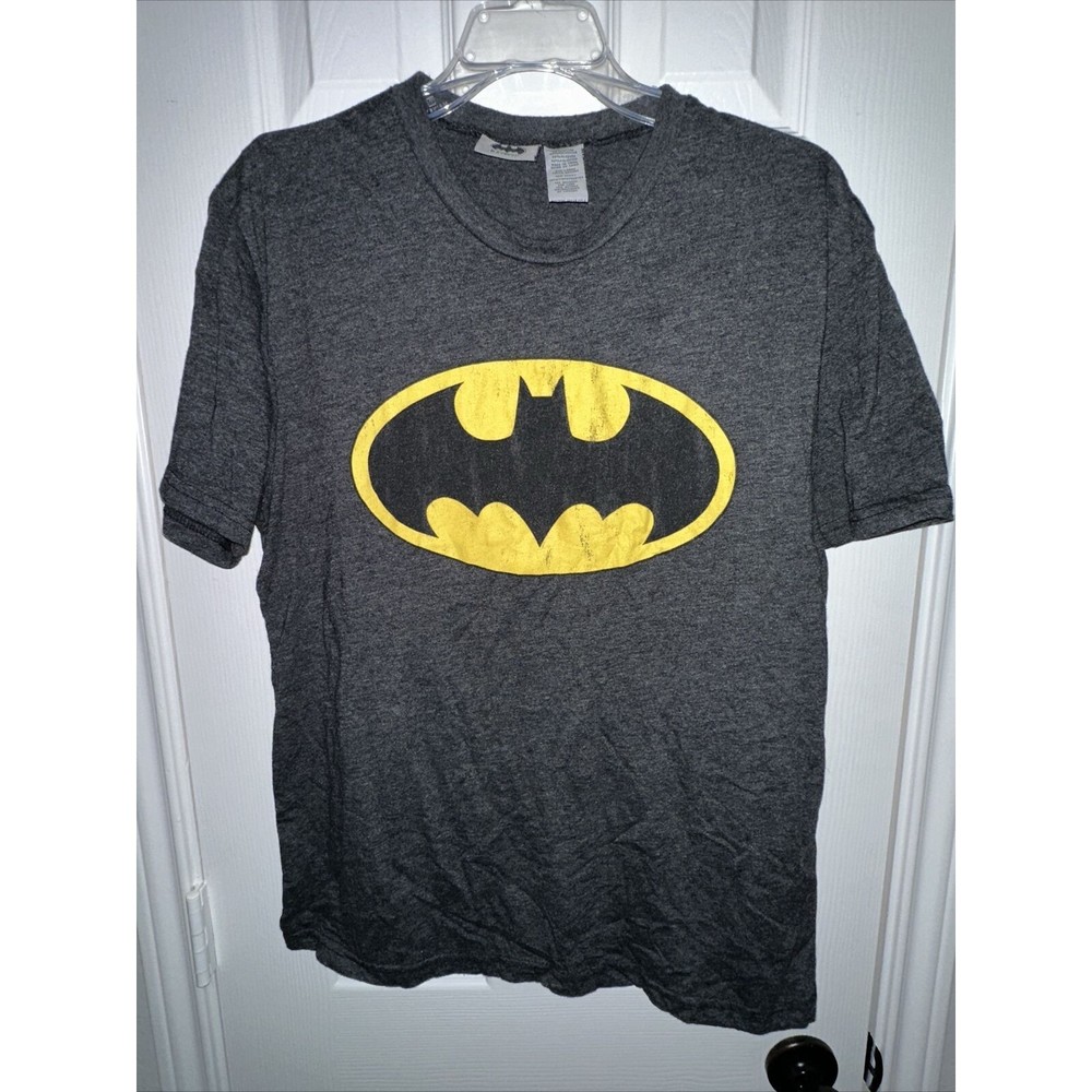 BATMAN logo t shirt Large L faded Dark Charcoal Grey tee DC comics Vintage Style
